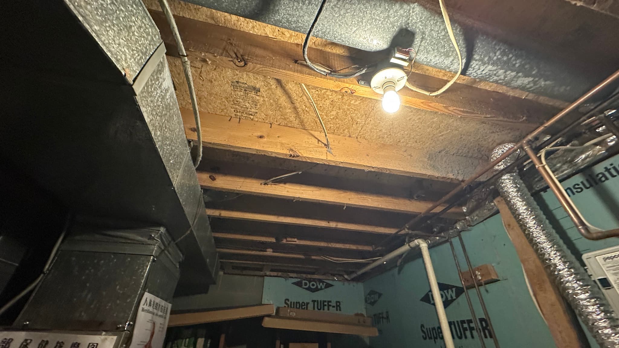 Gunners Lake Village, Germantown MD — Unfinished ceiling — ductwork, plumbing and wiring exposed